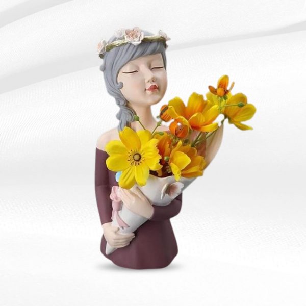 girl with bouquet resin pot