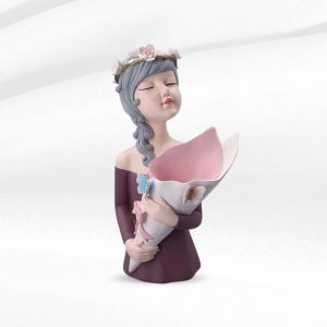 Girl With Bouquet Resin Pot