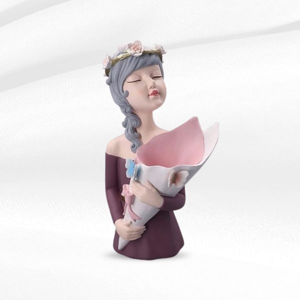 Girl With Bouquet Resin Pot