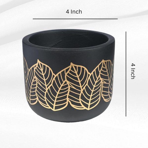 golden leaf black terracotta planter (4 inch handmade pot)