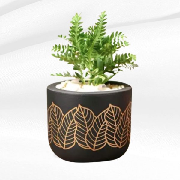golden leaf black terracotta planter (4 inch handmade pot)