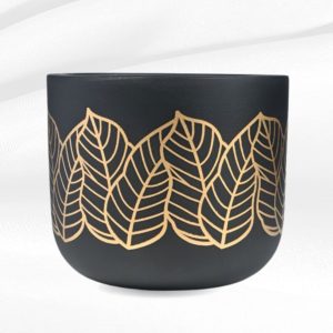 Golden Leaf Black Terracotta Planter (4 Inch Handmade Pot)