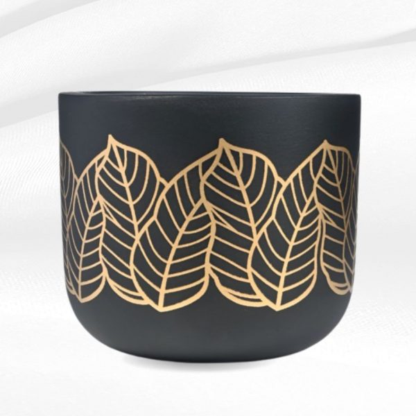Golden Leaf Black Terracotta Planter (4 Inch Handmade Pot)