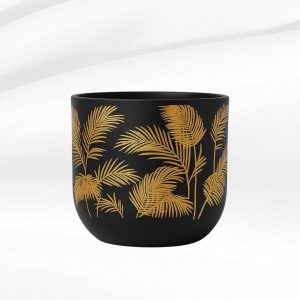 Golden Palm Leaf Terracotta Planter Black