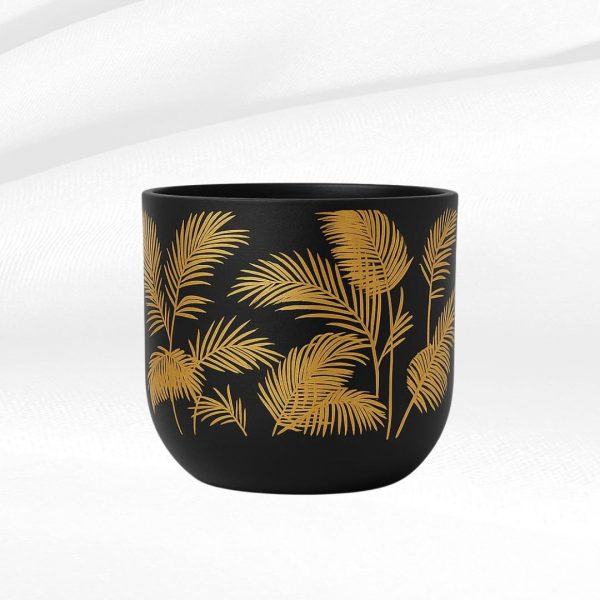 Golden Palm Leaf Terracotta Planter Black
