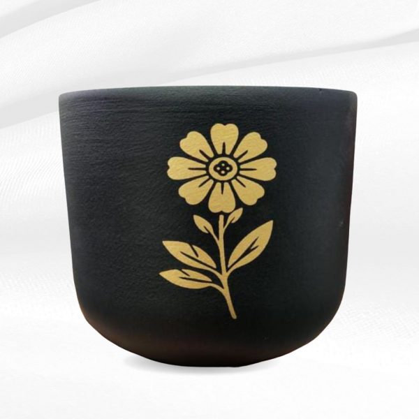 Terracotta Golden Flower Black Pot
